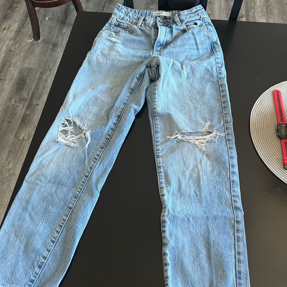 Garage Light Blue Frayed Hem Women's Jeans - Picture 2 of 2